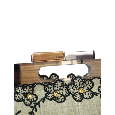 Pochette Fendi Wood-Frame Leather Clutch